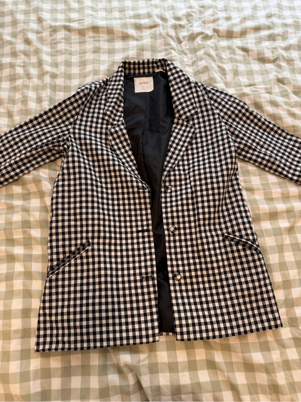 Checkered Gingham Blazer Jacket - Black & White